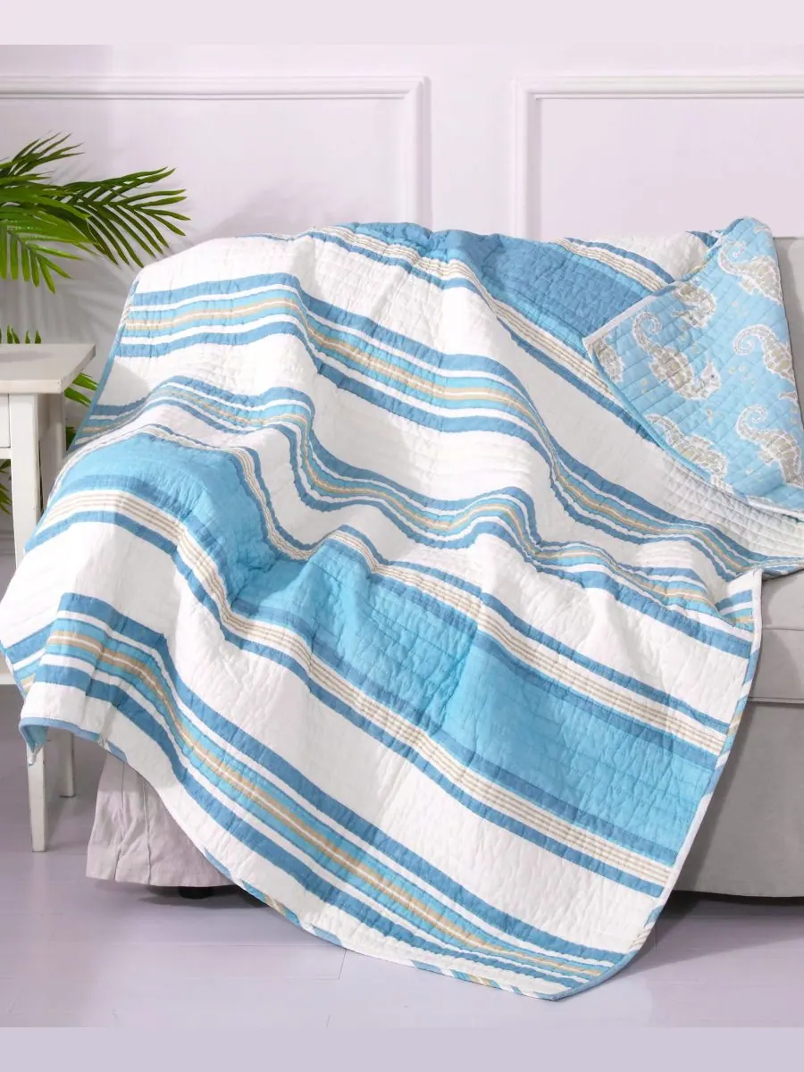 Двустороннее стеганое покрывало Maui Stripe, 50 x 60 дюймов Levtex — изображение 1 из 2, синий