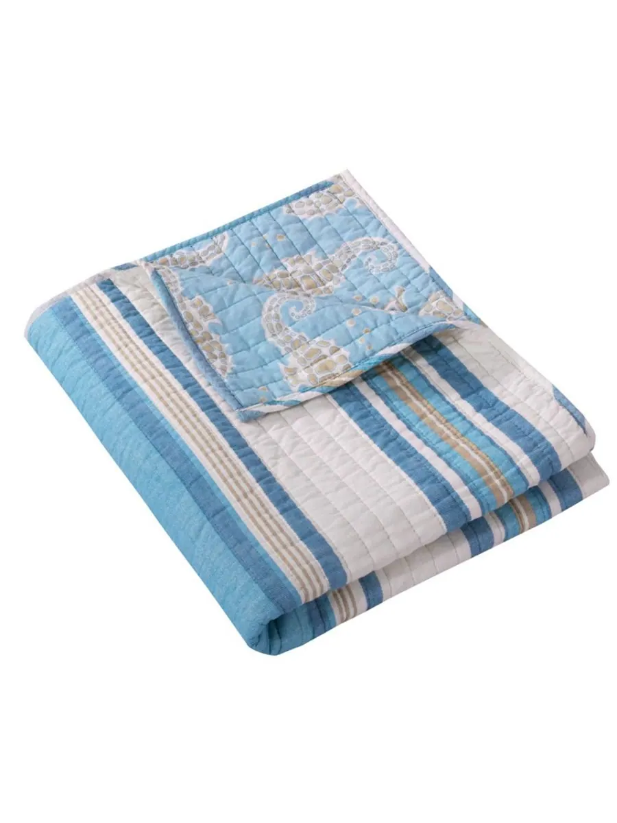 Двустороннее стеганое покрывало Maui Stripe, 50 x 60 дюймов Levtex — изображение 2 из 2, синий