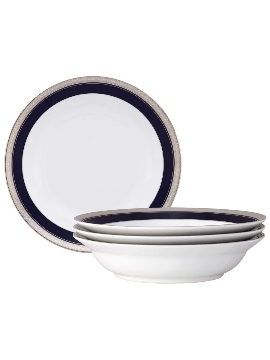 Набор из 4 обеденных тарелок Crestwood Cobalt Platinum с ободком, 10 дюймов, 25 унций Noritake — изображение 1 из 4, синий
