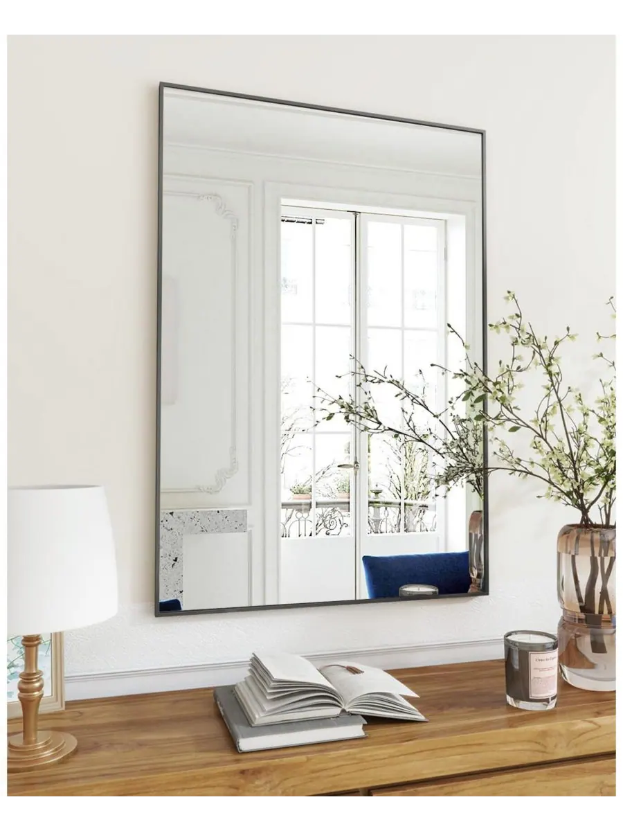 HOMLUX Прямоугольное настенное зеркало 24"x36" в черной раме из алюминиевого сплава