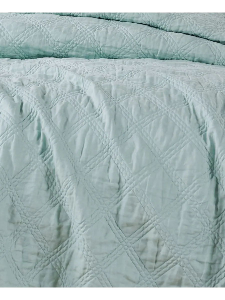 Стеганое одеяло из стираного льна с мягкой текстурой, размер twin. Levtex — изображение 7 из 7, голубой