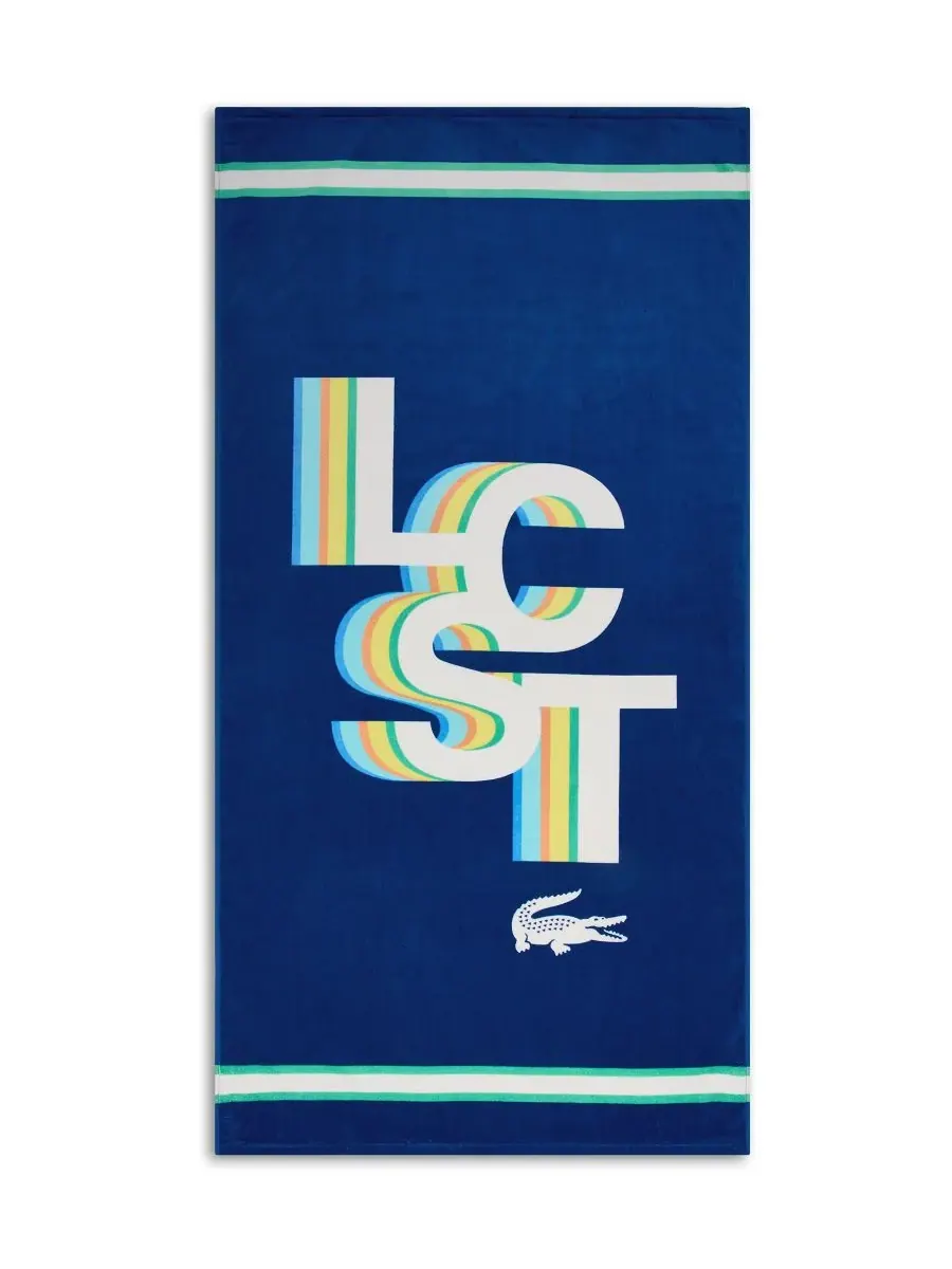 Пляжное полотенце из хлопка с забавными надписями Lcst, 91 см x 183 см Lacoste — изображение 2 из 3, синий