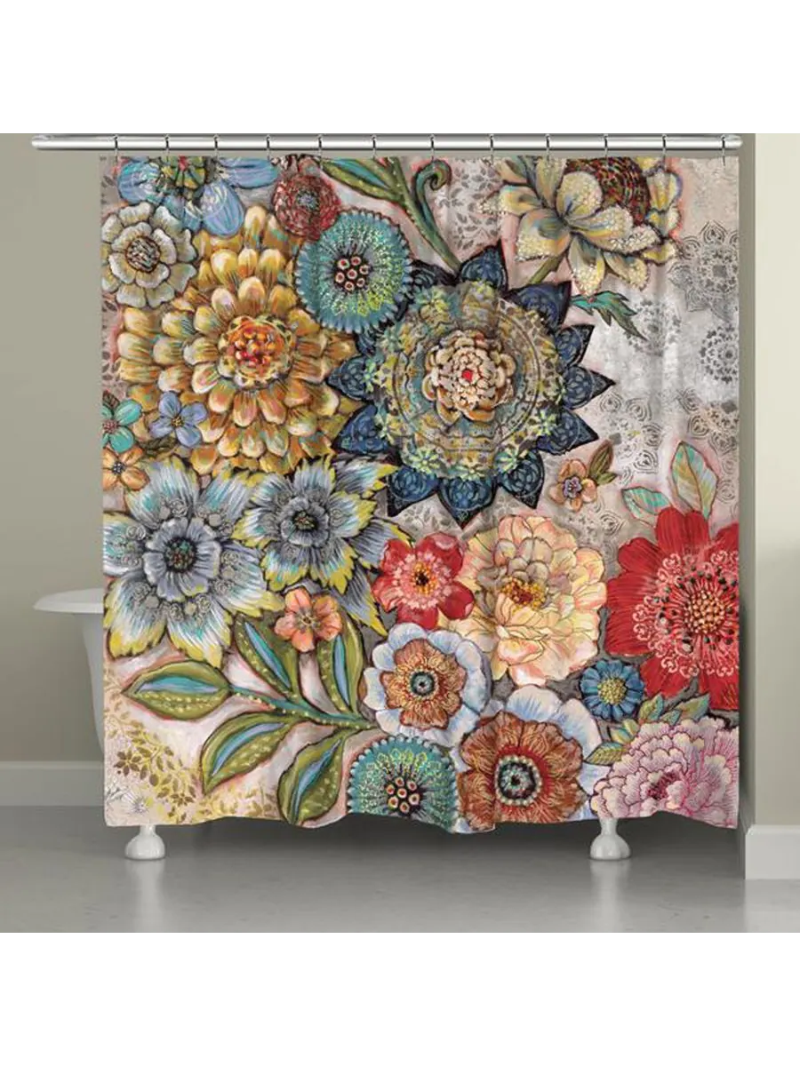 Занавеска для душа Boho Bouquet, 71 x 72 дюйма Laural Home — изображение 2 из 2, мульти