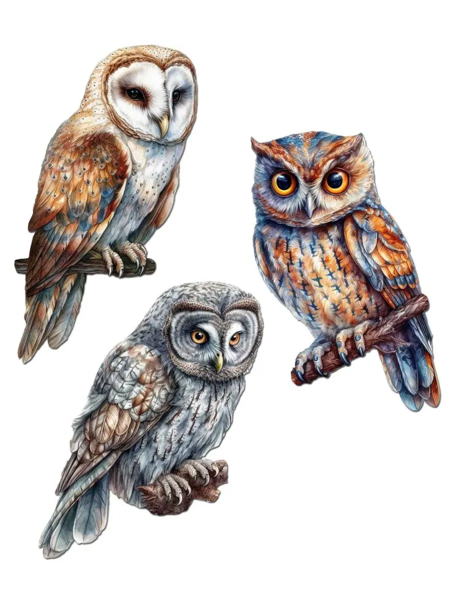 Набор деревянных елочных игрушек-прищепок Night Owls, 3 шт. Designocracy — изображение 1 из 8, мульти