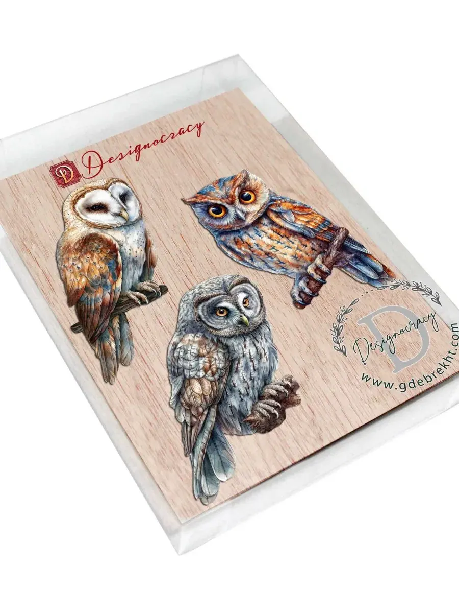Набор деревянных елочных игрушек-прищепок Night Owls, 3 шт. Designocracy — изображение 7 из 8, мульти