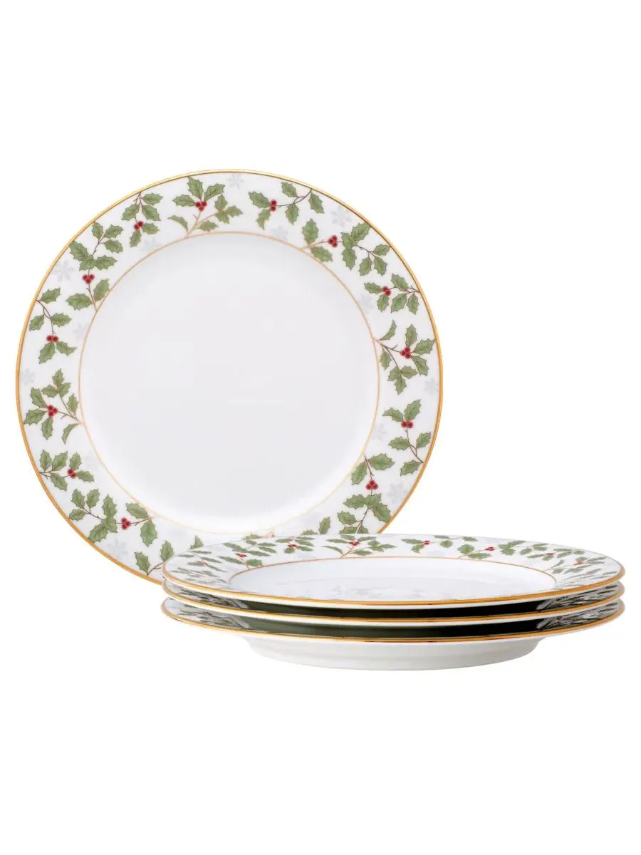 Набор из 4 салатниц Holly & Berry Gold, диаметр 21 см Noritake — изображение 1 из 11, белый зеленый
