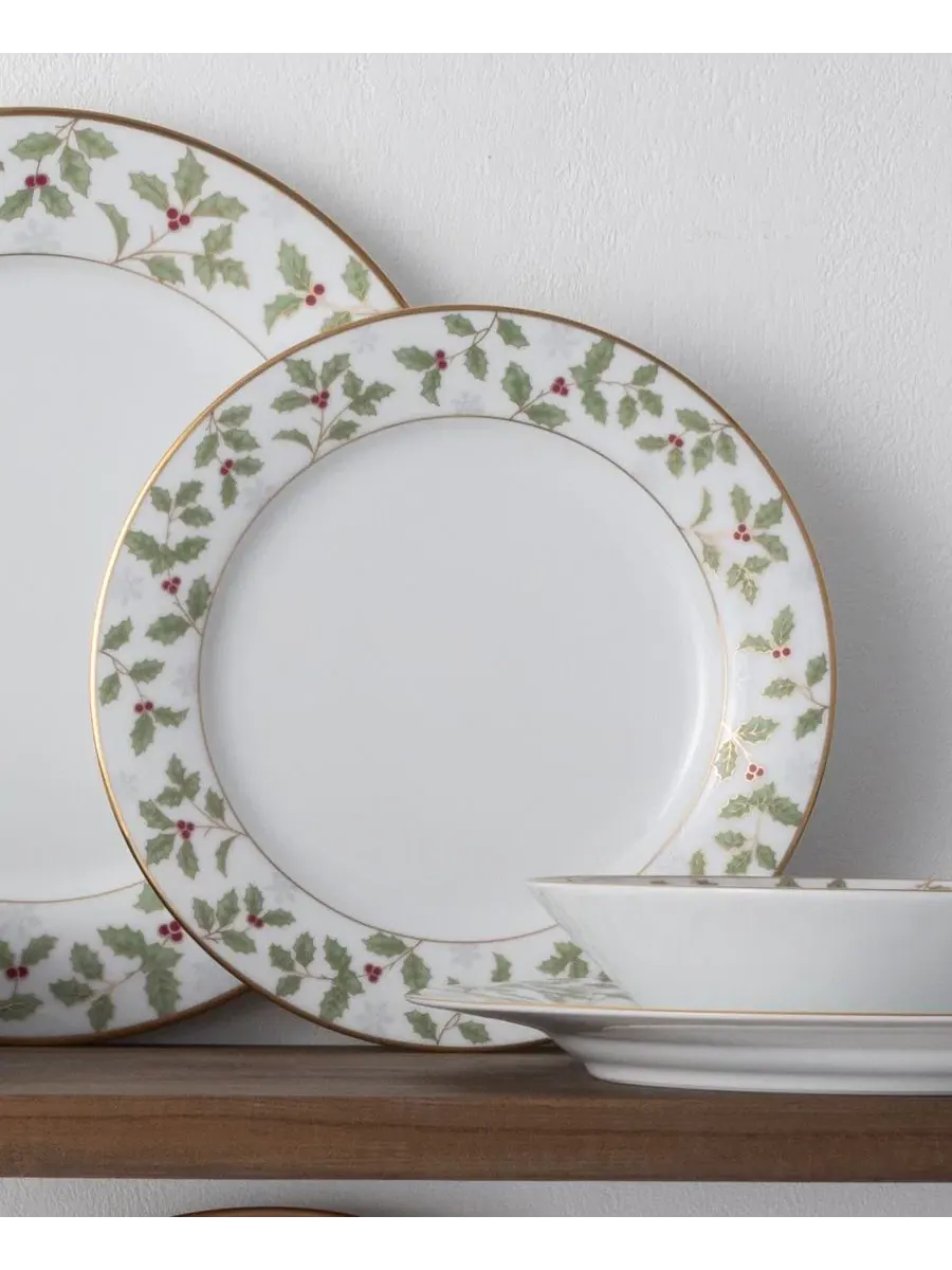 Набор из 4 салатниц Holly & Berry Gold, диаметр 21 см Noritake — изображение 6 из 11, белый зеленый