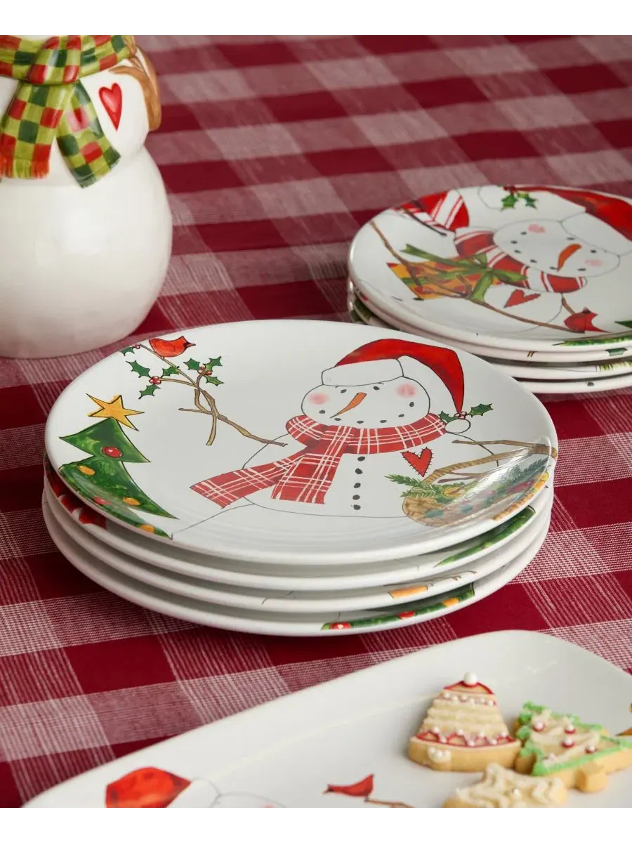 Набор из 4 тарелок Snowman Delight, 28 см, керамика Certified International — изображение 3 из 4, мульти