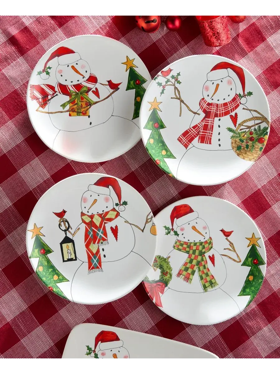 Набор из 4 тарелок Snowman Delight, 28 см, керамика Certified International — изображение 4 из 4, мульти