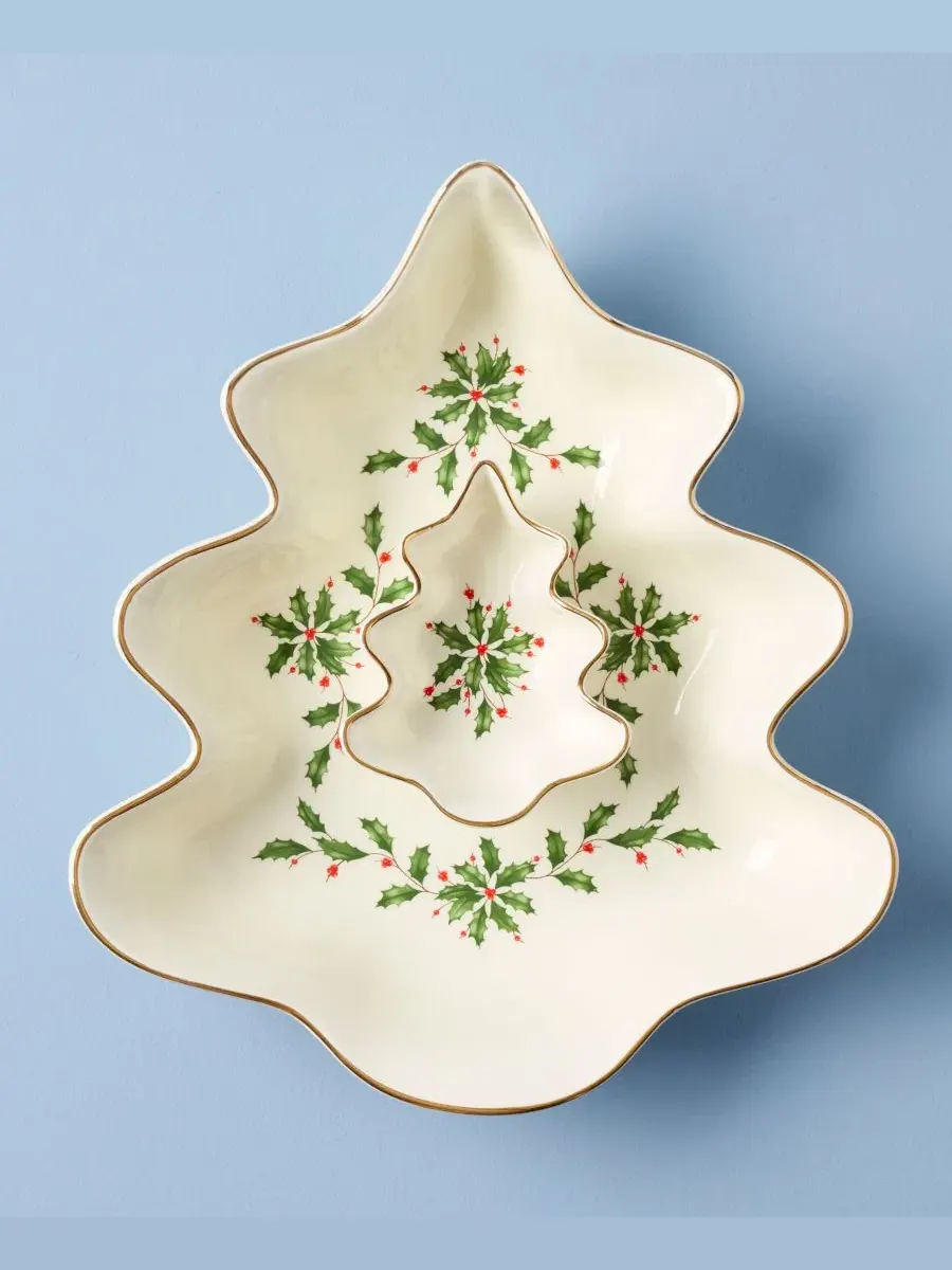 Набор для чипсов и соуса Lenox Holiday Tree — изображение 3 из 5, белый