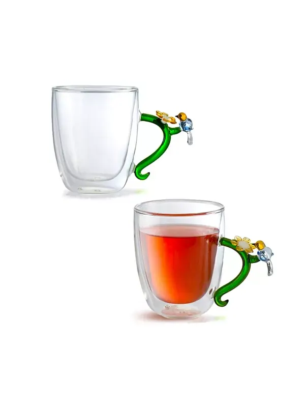 Двойные кружки с ботаническим рисунком, набор из 2 шт., 10,5 унций Qualia Glass — изображение 1 из 2, прозрачный