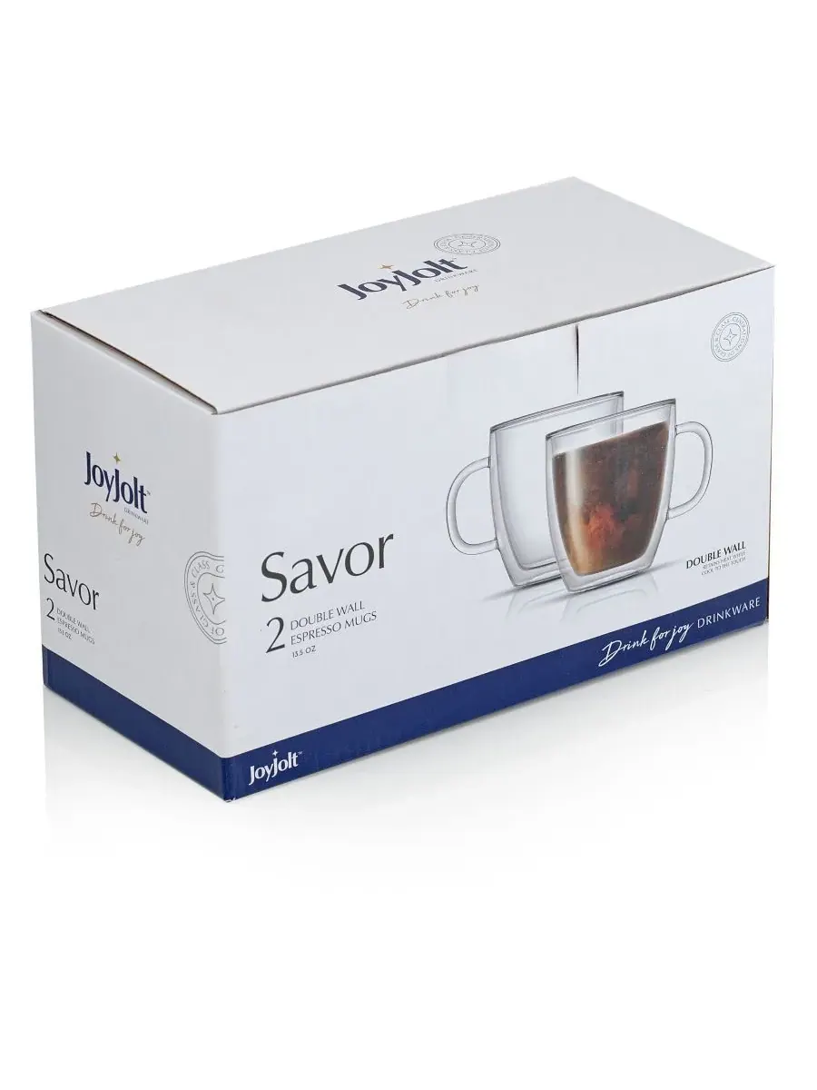 Набор из 2 кофейных кружек Savor с двойными стенками Joyjolt — изображение 5 из 5, прозрачный
