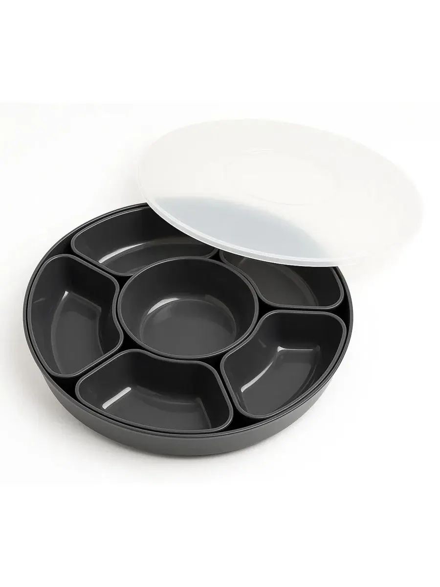 Набор для сервировки Ленивая Сьюзан с 6 мисками Abode Homewares — изображение 1 из 5, черный