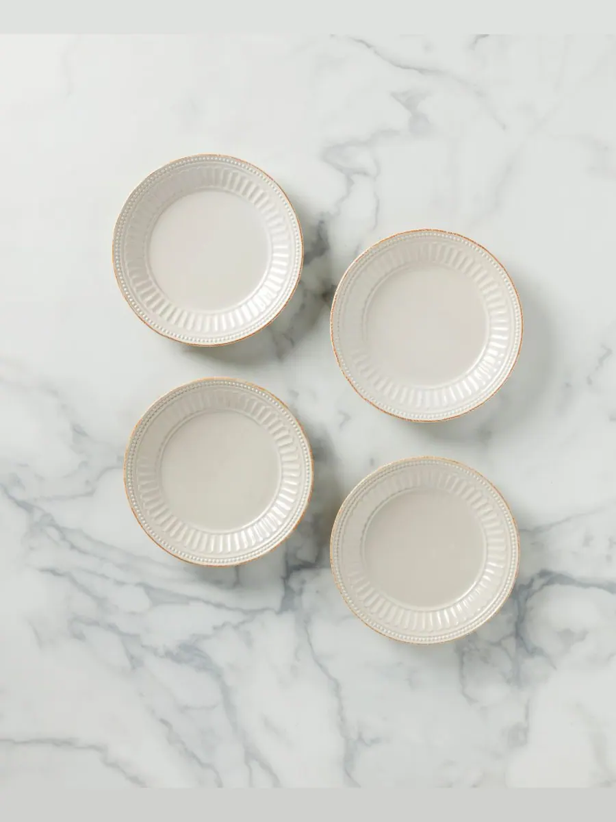 Набор из 4 десертных тарелок French Perle Groove Lenox — изображение 3 из 4, белый