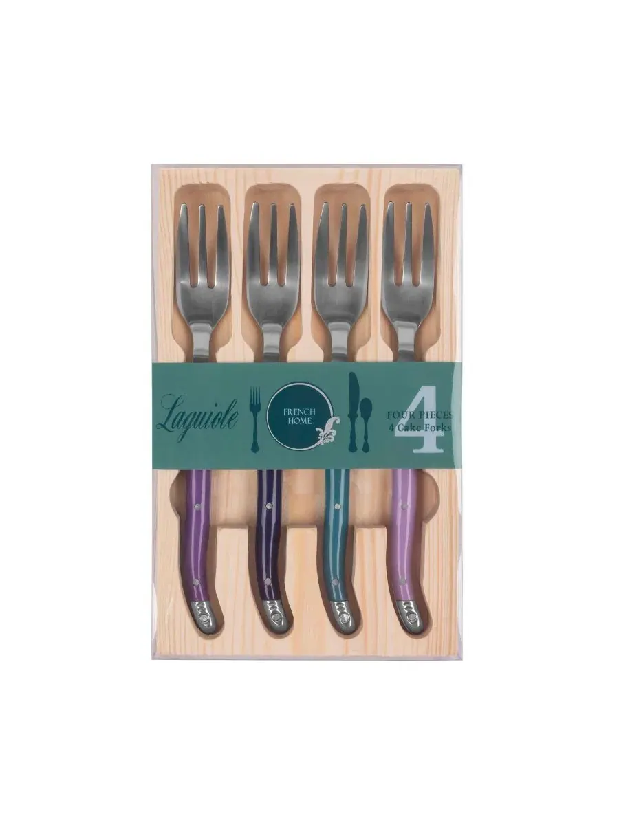 Набор из 4 вилок для выпечки торта Laguiole Plum Rose French Home, сливовый — изображение 3 из 5, розовый