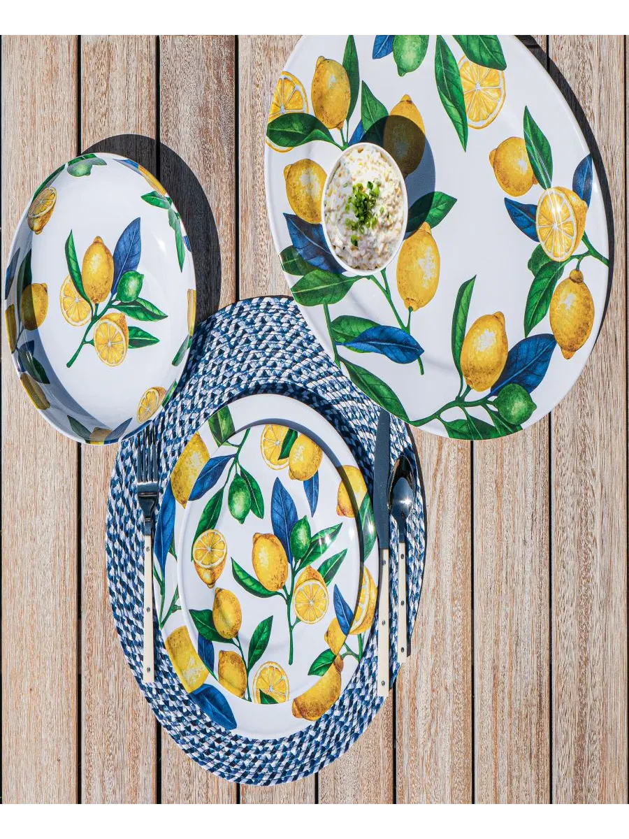 Набор из 6 обеденных тарелок «Лимонный сад», на 6 персон Abode Homewares — изображение 3 из 4, желтый
