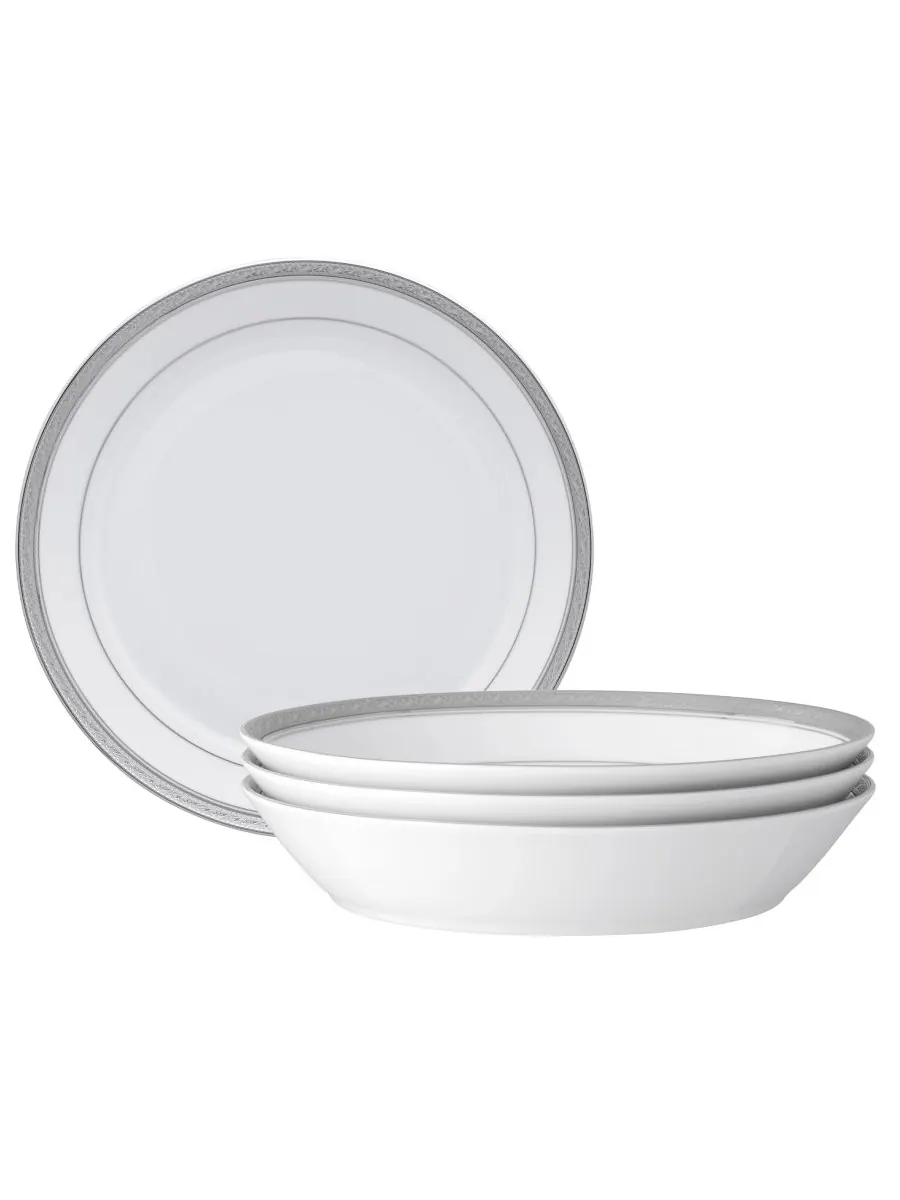 Noritake Набор из 4 обеденных тарелок Crestwood Platinum Coupe, рассчитанный на 4 персоны — изображение 1 из 4, серебристый