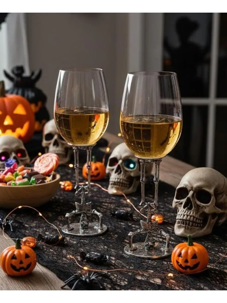 Набор из 2 бокалов для вина с перевернутым скелетом The Wine Savant — изображение 3 из 3, серебряный