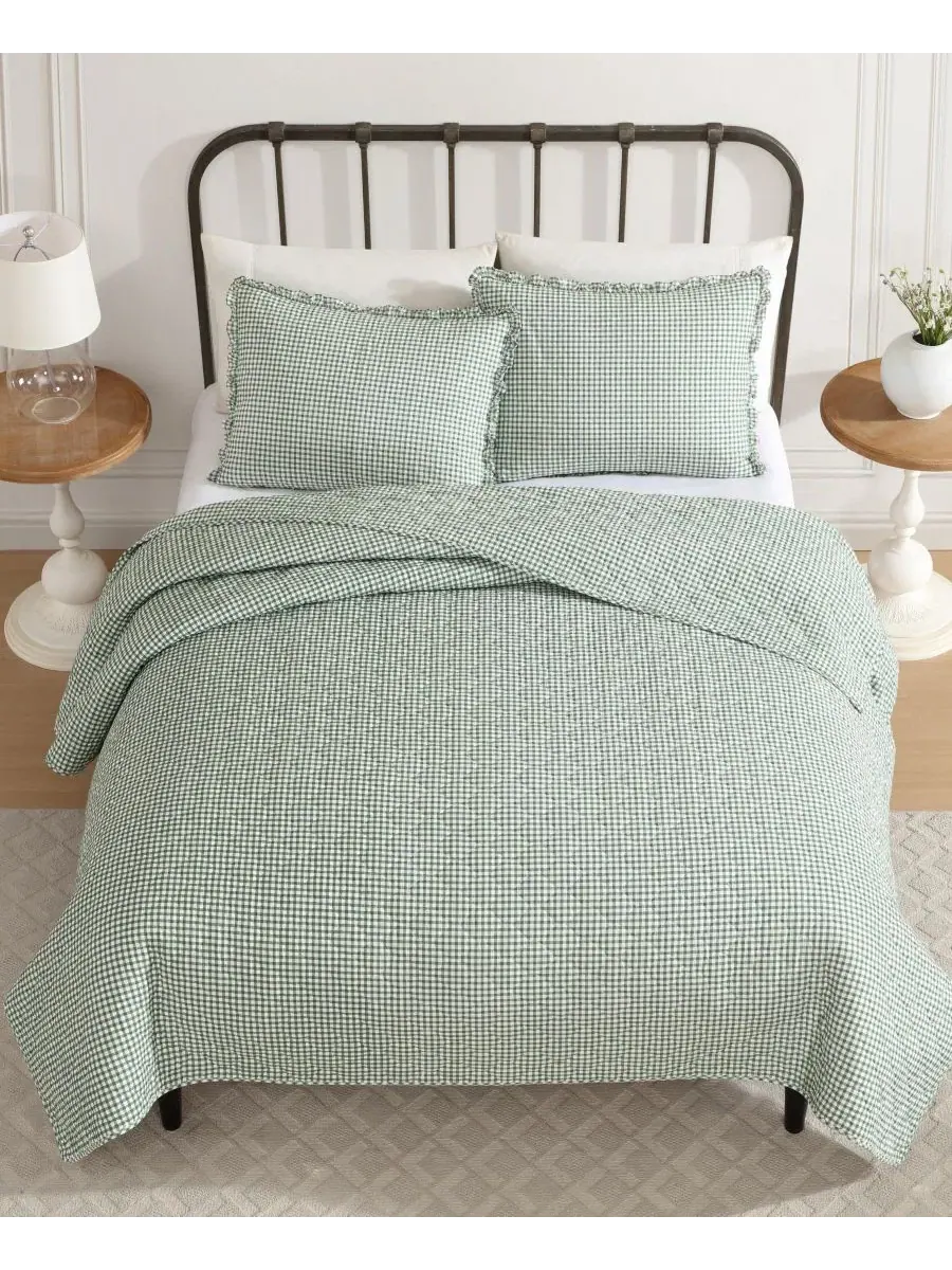 Комплект стеганого одеяла из хлопка в клетку Gracies Laura Ashley — изображение 3 из 8, оливковый зеленый