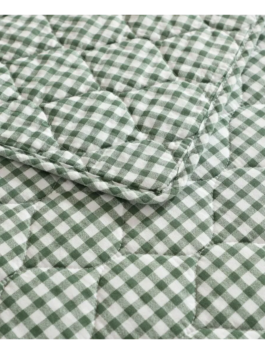 Комплект стеганого одеяла из хлопка в клетку Gracies Laura Ashley — изображение 5 из 8, оливковый зеленый