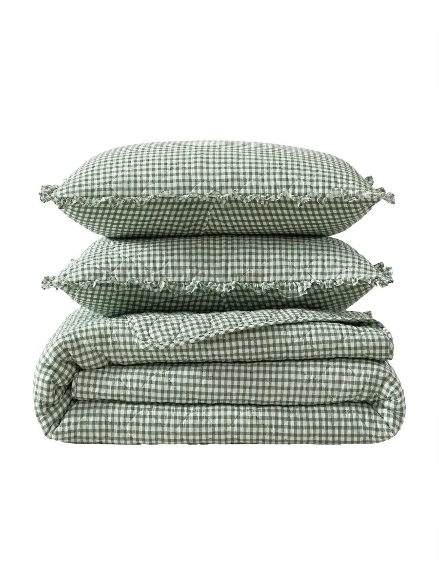 Комплект стеганого одеяла из хлопка в клетку Gracies Laura Ashley — изображение 7 из 8, оливковый зеленый