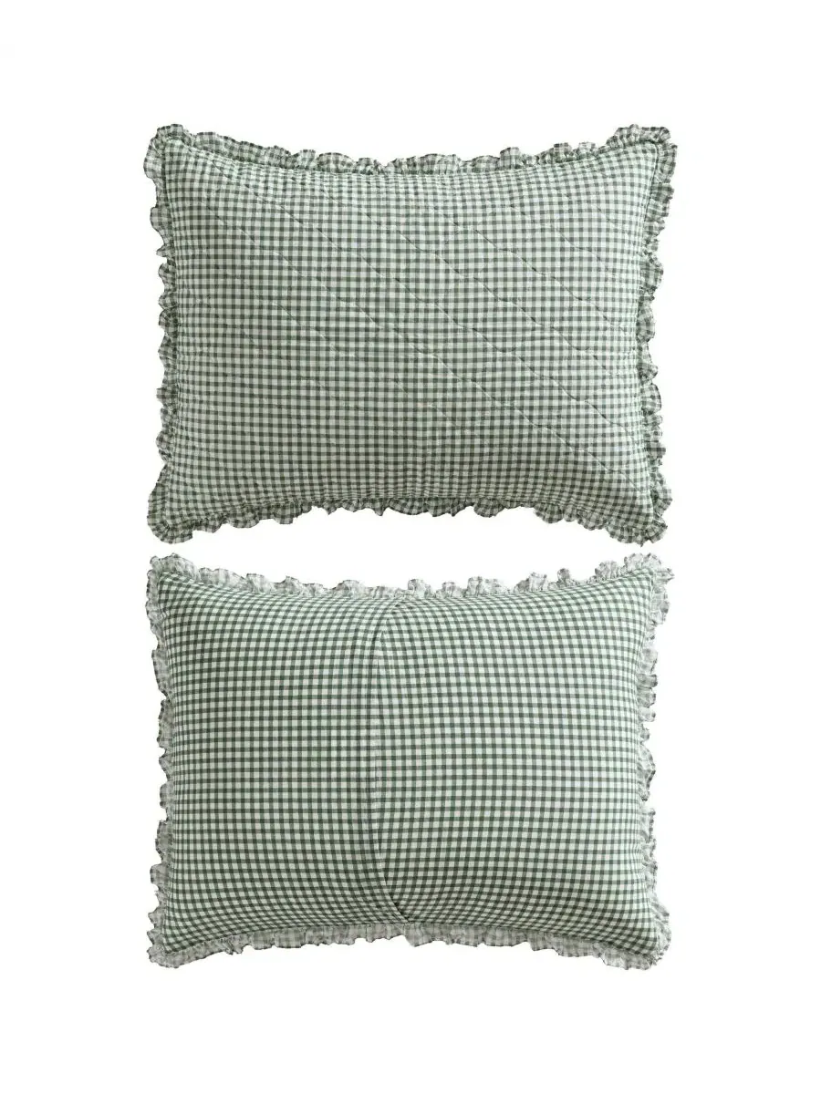 Комплект стеганого одеяла из хлопка в клетку Gracies Laura Ashley — изображение 8 из 8, оливковый зеленый