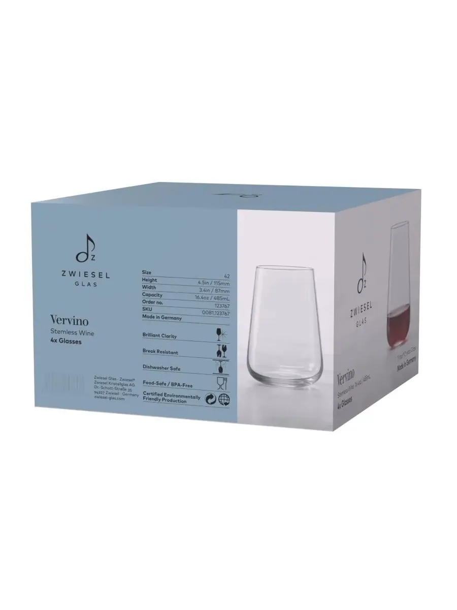 Набор из 4 бокалов для вина без ножки Vervino Zwiesel Glas — изображение 9 из 10, прозрачный