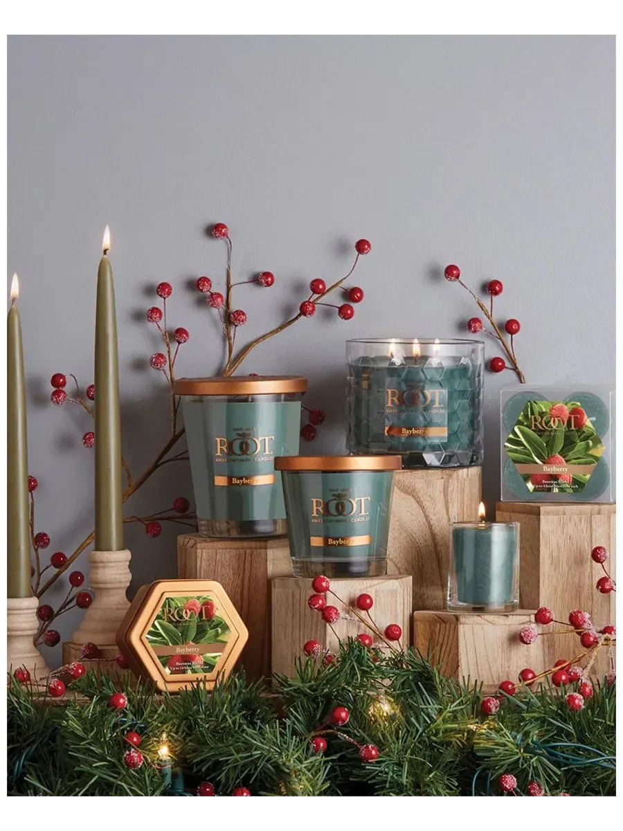 Набор из 18 свечей-вотивов Bayberry с часовым временем горения 20 часов Root Candles — изображение 2 из 2, темный зеленый
