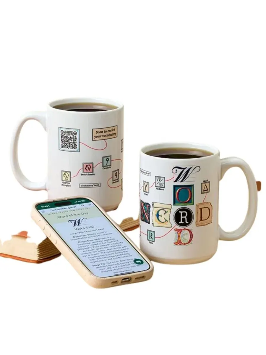 Кружка керамическая с принтом Word Nerd Interactive QR Uncommon Goods — белый