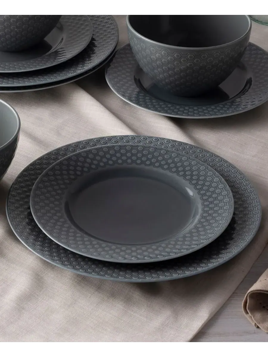 Набор из 4 обеденных тарелок Noritake Kikko, 26,7 см — изображение 3 из 4, серый