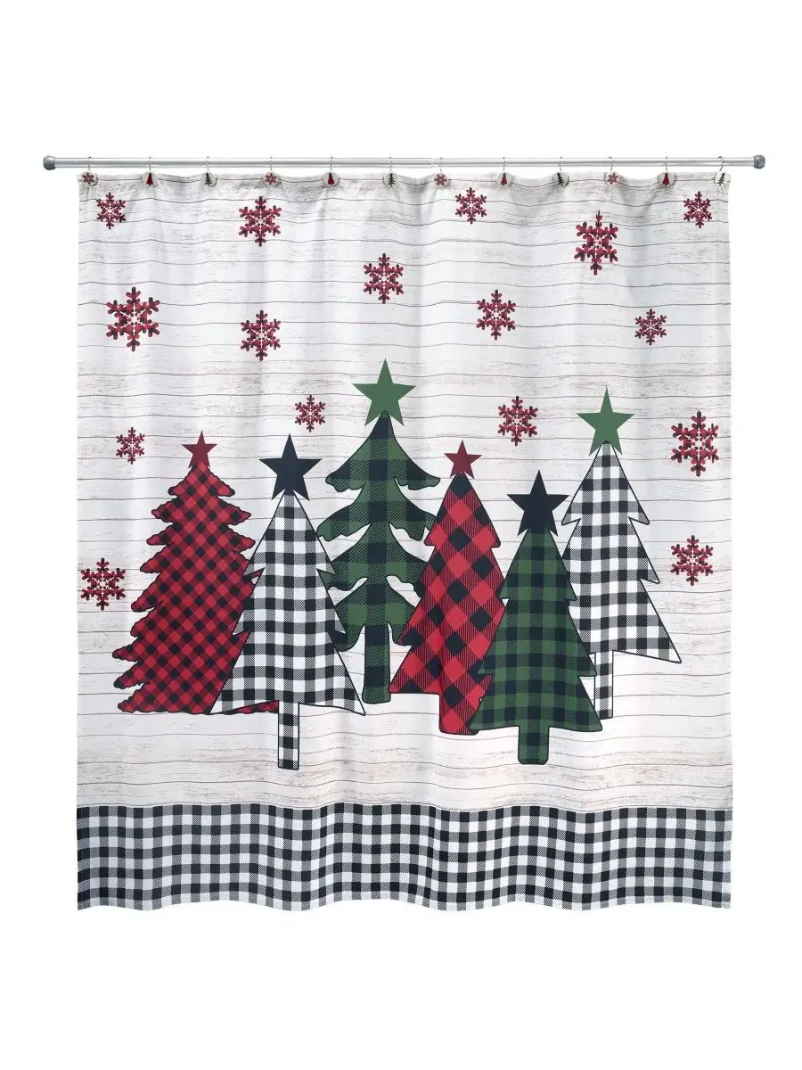 Шторка для душа с клетчатым принтом "Tis the Season Holiday", 183 см x 183 см Avanti — изображение 1 из 2, мульти