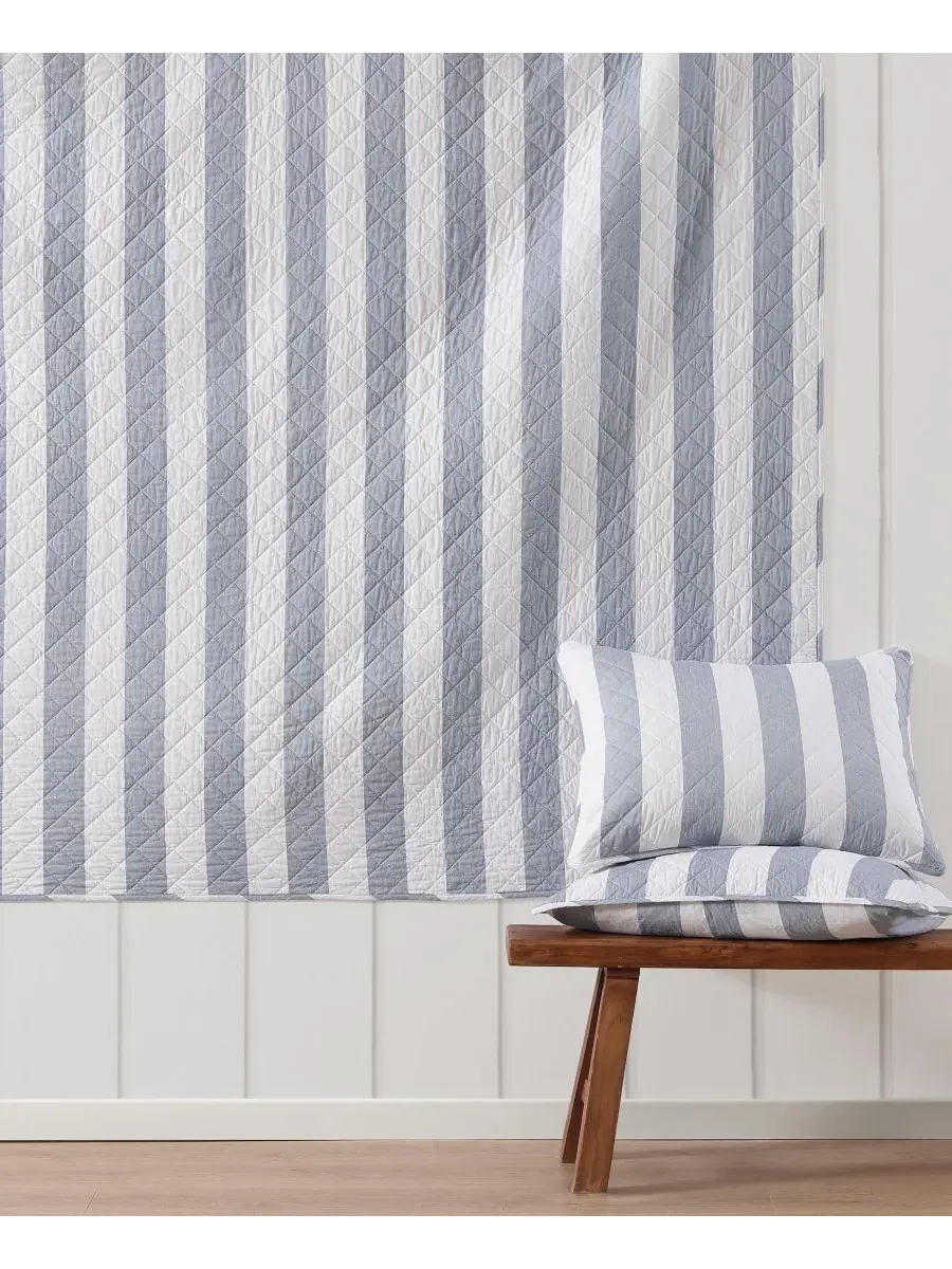Комплект стеганого одеяла Capri Stripe Cotton Reversible Tommy Hilfiger — изображение 7 из 7, белый синий