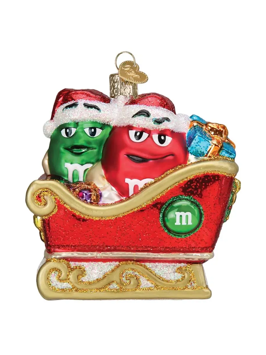 Елочная игрушка Mars Wrigley Candies M&M's in Sleigh Old World Christmas — изображение 1 из 4, красный зеленый
