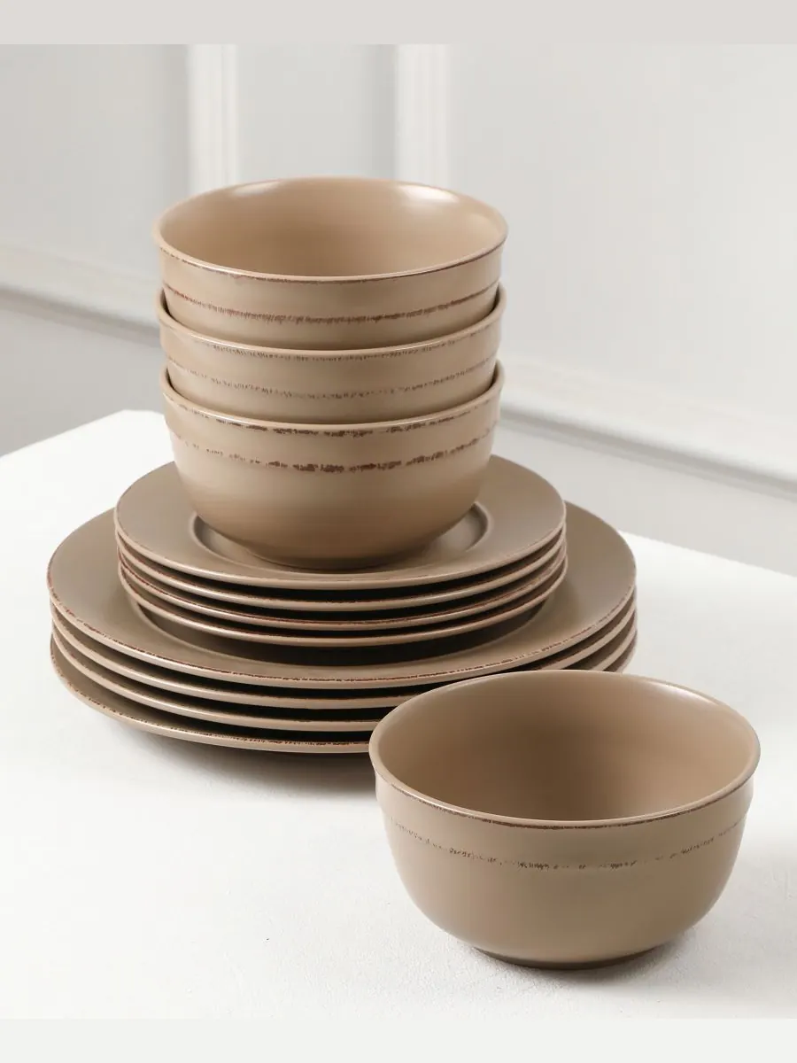 Набор посуды Hazel из 12 предметов, на 4 персоны Earth & Clay — изображение 3 из 6, бежевый