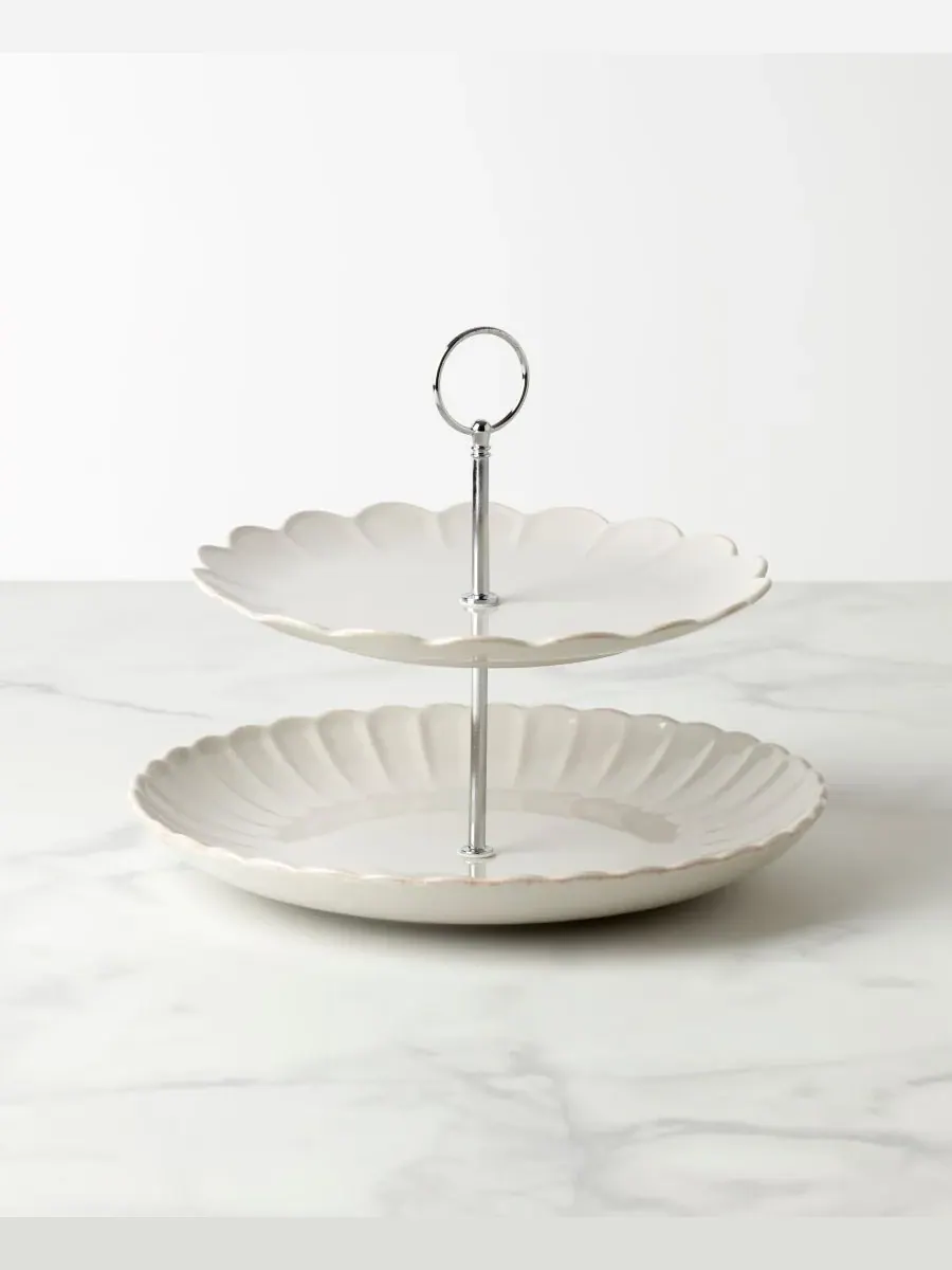 Двухъярусная сервировочная тарелка French Perle Scallop Lenox — изображение 2 из 3, белый