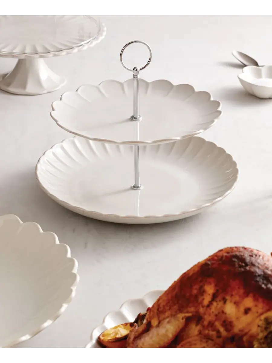 Двухъярусная сервировочная тарелка French Perle Scallop Lenox — изображение 3 из 3, белый