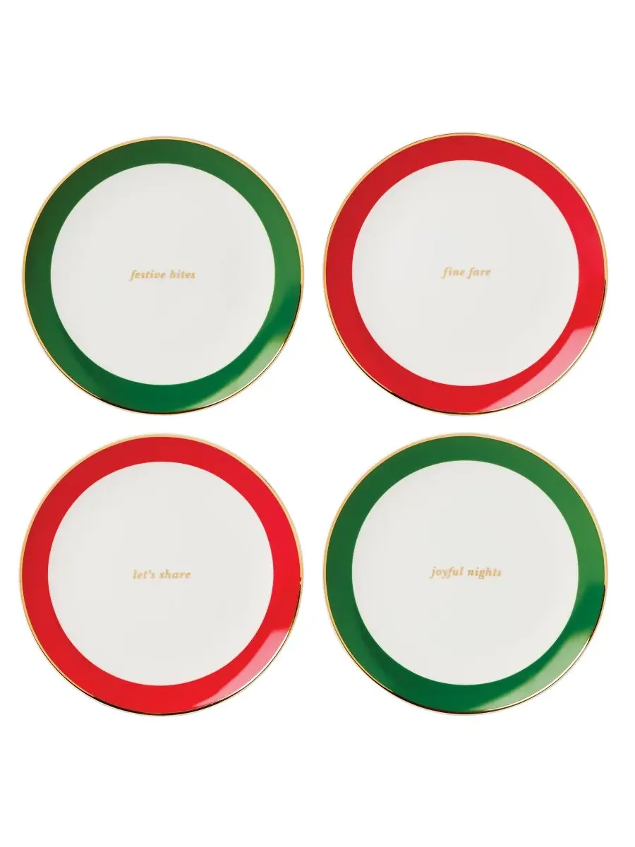 Набор из 4 декоративных тарелок Kate Spade Evergreen Rim Accent Plates Kate Spade New York — изображение 1 из 6, белый