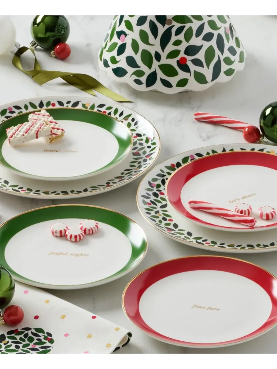 Набор из 4 декоративных тарелок Kate Spade Evergreen Rim Accent Plates Kate Spade New York — изображение 3 из 6, белый