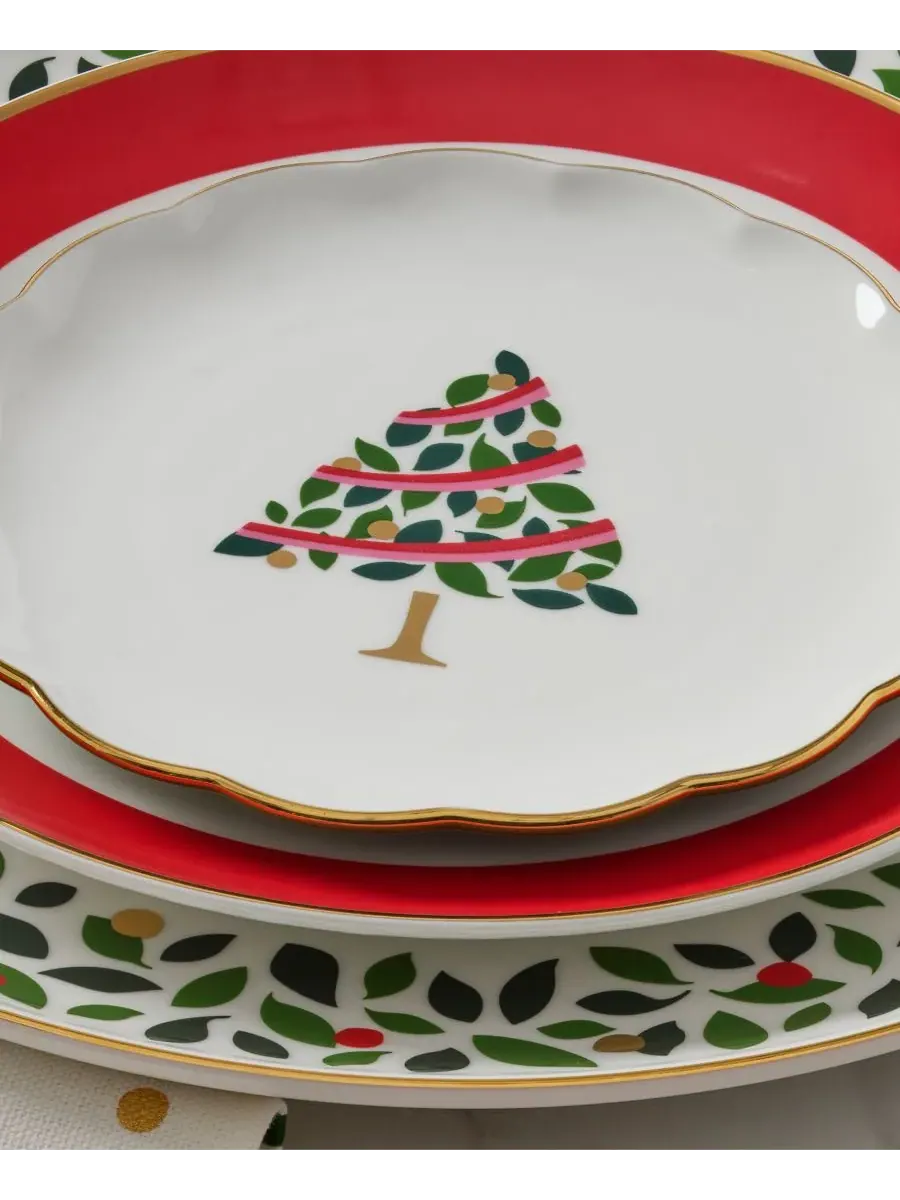 Набор из 4 декоративных тарелок Kate Spade Evergreen Rim Accent Plates Kate Spade New York — изображение 5 из 6, белый