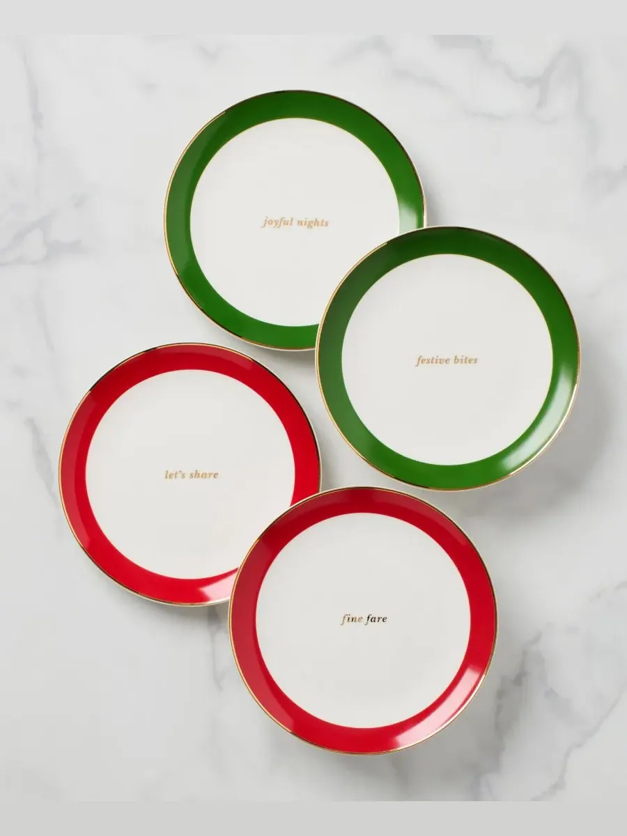 Набор из 4 декоративных тарелок Kate Spade Evergreen Rim Accent Plates Kate Spade New York — изображение 6 из 6, белый