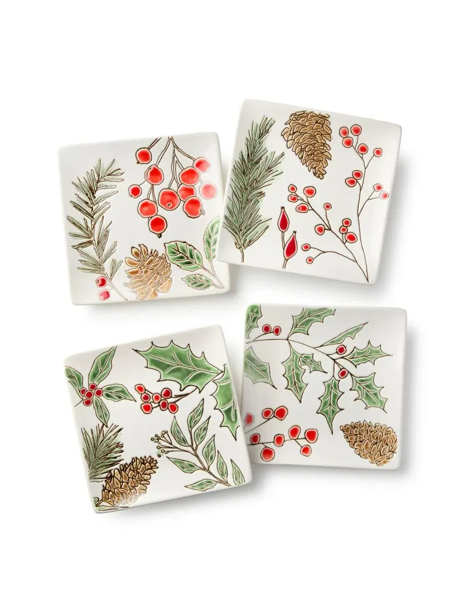 Набор тарелок для канапе Festive Blooms, 4 шт, 15 см, керамика Certified International — изображение 2 из 3, мульти