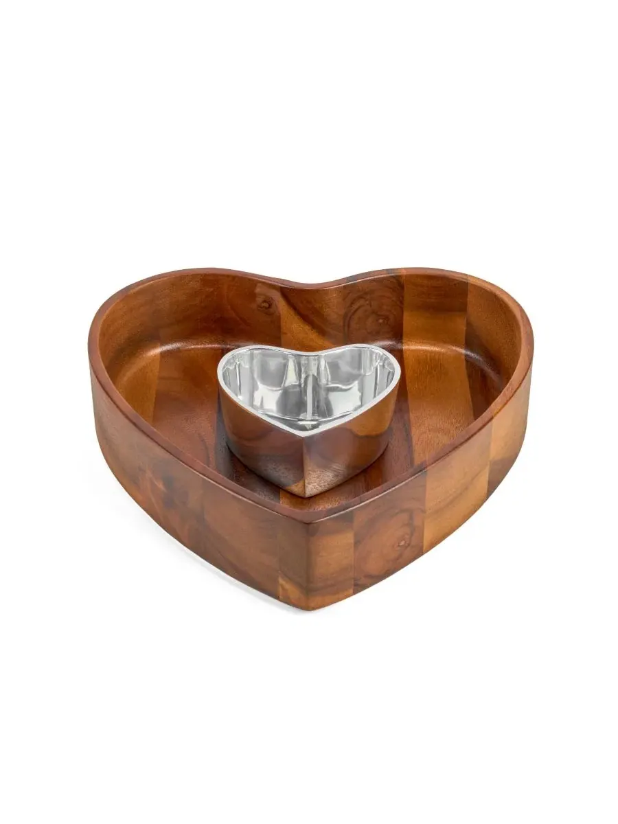 Набор для закусок с сердечком Eat Your Heart Out Chip and Dip Nambé — изображение 2 из 6, коричневый