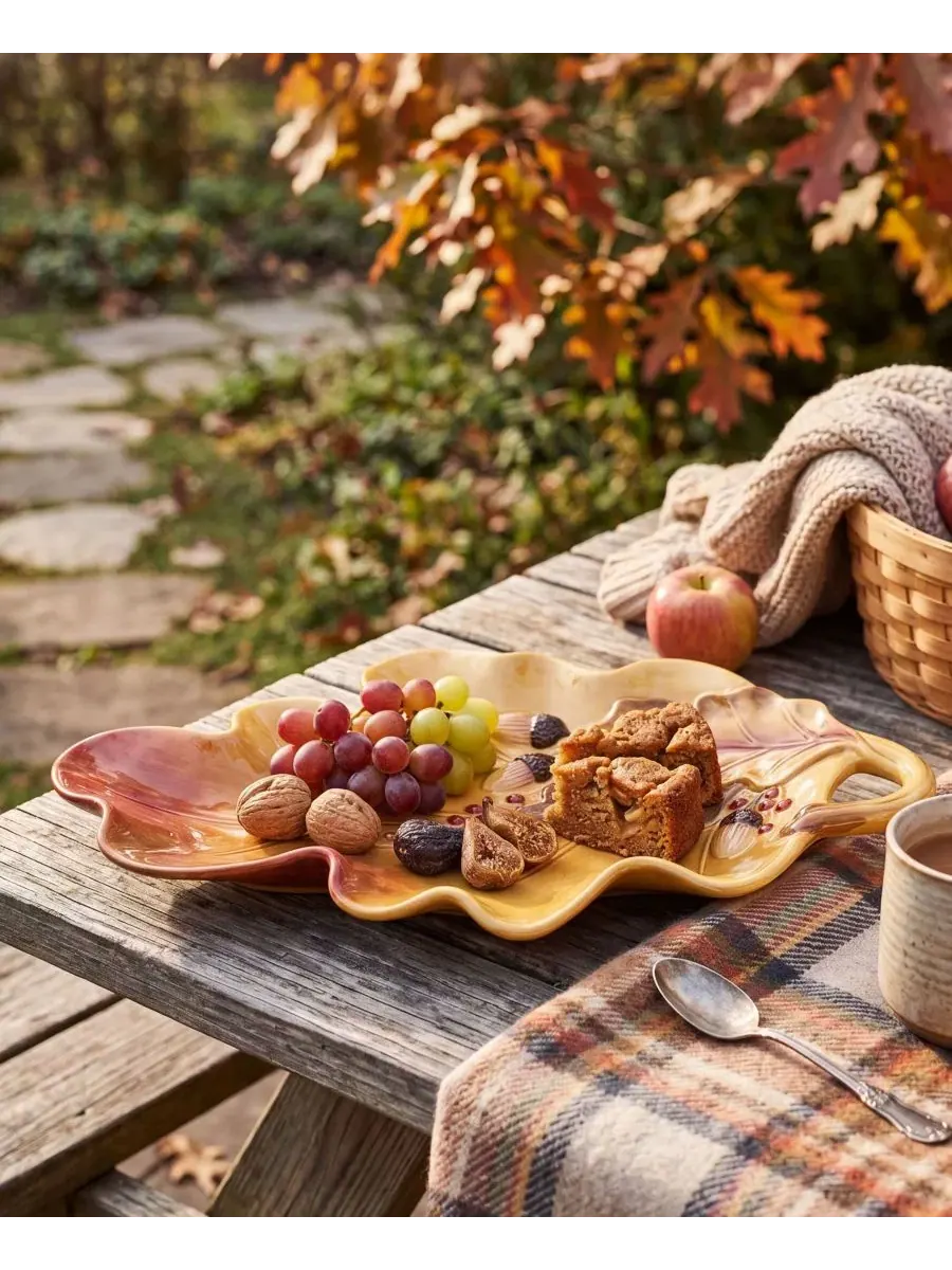 Продолговатое сервировочное блюдо в форме осеннего листа Harvest Thanksgiving Tray Fitz and Floyd — изображение 3 из 5