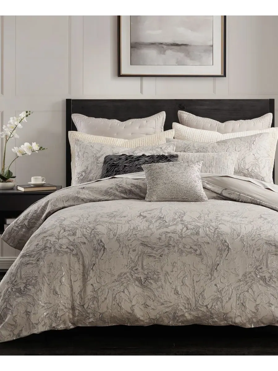 Пододеяльник "Жидкий мрамор", размер Full/Queen Donna Karan Home, платиновый