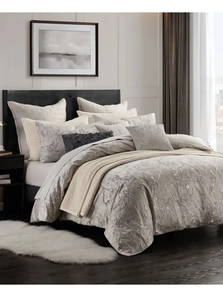 Пододеяльник "Жидкий мрамор", размер Full/Queen Donna Karan Home, платиновый — изображение 2 из 7, серебристый