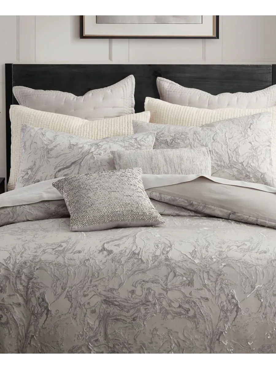 Пододеяльник "Жидкий мрамор", размер Full/Queen Donna Karan Home, платиновый — изображение 3 из 7, серебристый