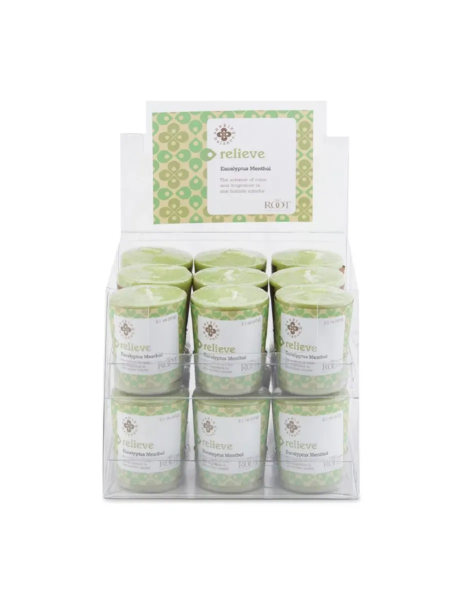 Набор из 18 свечей-вотивов Seeking Balance Votive Relieve-Eucalyptus Menthol ROOT CANDLES — изображение 1 из 3, мята