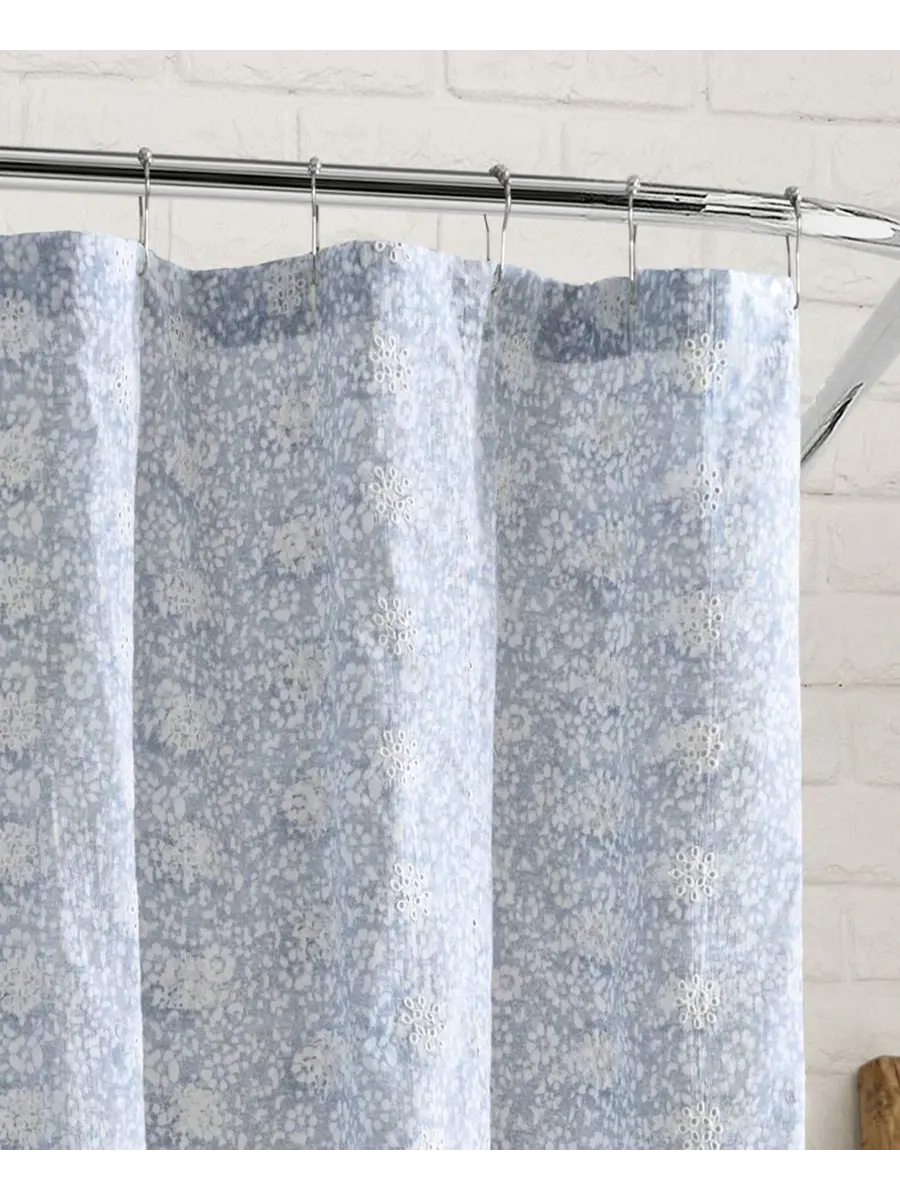 Шторка для душа из хлопка с принтом Ikat Eyelet Peri Home — изображение 2 из 4, синий