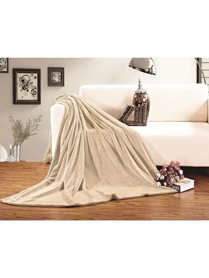 Роскошное плюшевое флисовое одеяло Elegant Comfort — изображение 1 из 4, бежевый