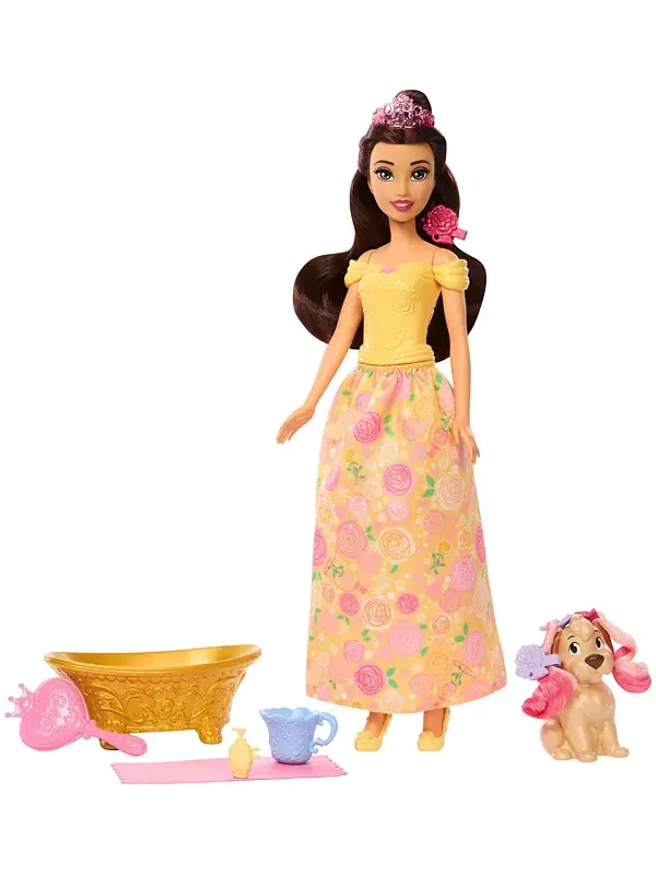 Купание и расчесывание куклы Белль и фигурки собаки Disney Princess — изображение 1 из 4, мульти
